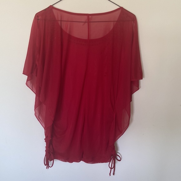 Studio Y large womens sheer red bejeweled top - Picture 2 of 2